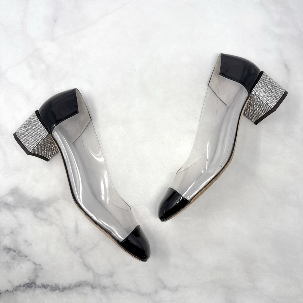 Giuseppe Zanotti Vitrum Clear Rhinestone Embellished Block Heel Pump Flats 40 - Picture 6 of 16